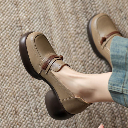 Mocasines de plataforma con tacón grueso(piel auténtica)