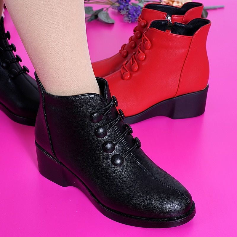 Botas de piel con plataforma y cuña